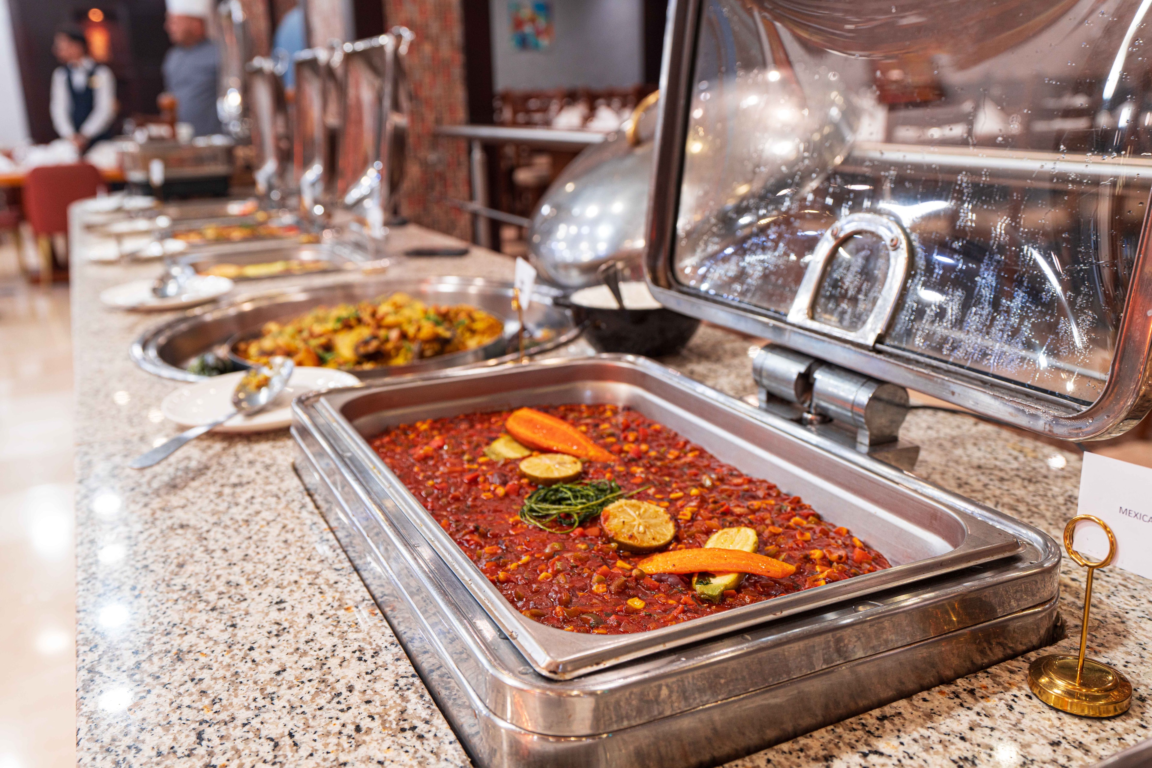 Indoor buffet selection at Seraj Restaurant